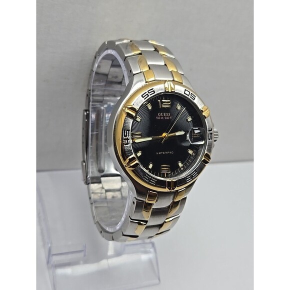 Guess Waterpro G66036G Mens Two Tone 100M Quartz Watch Date Bezel New Battery - Picture 3 of 9